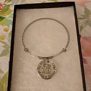 Baker Gift "Bake The World A Better Place" Silver Stamped Dangle Charm Bracelet